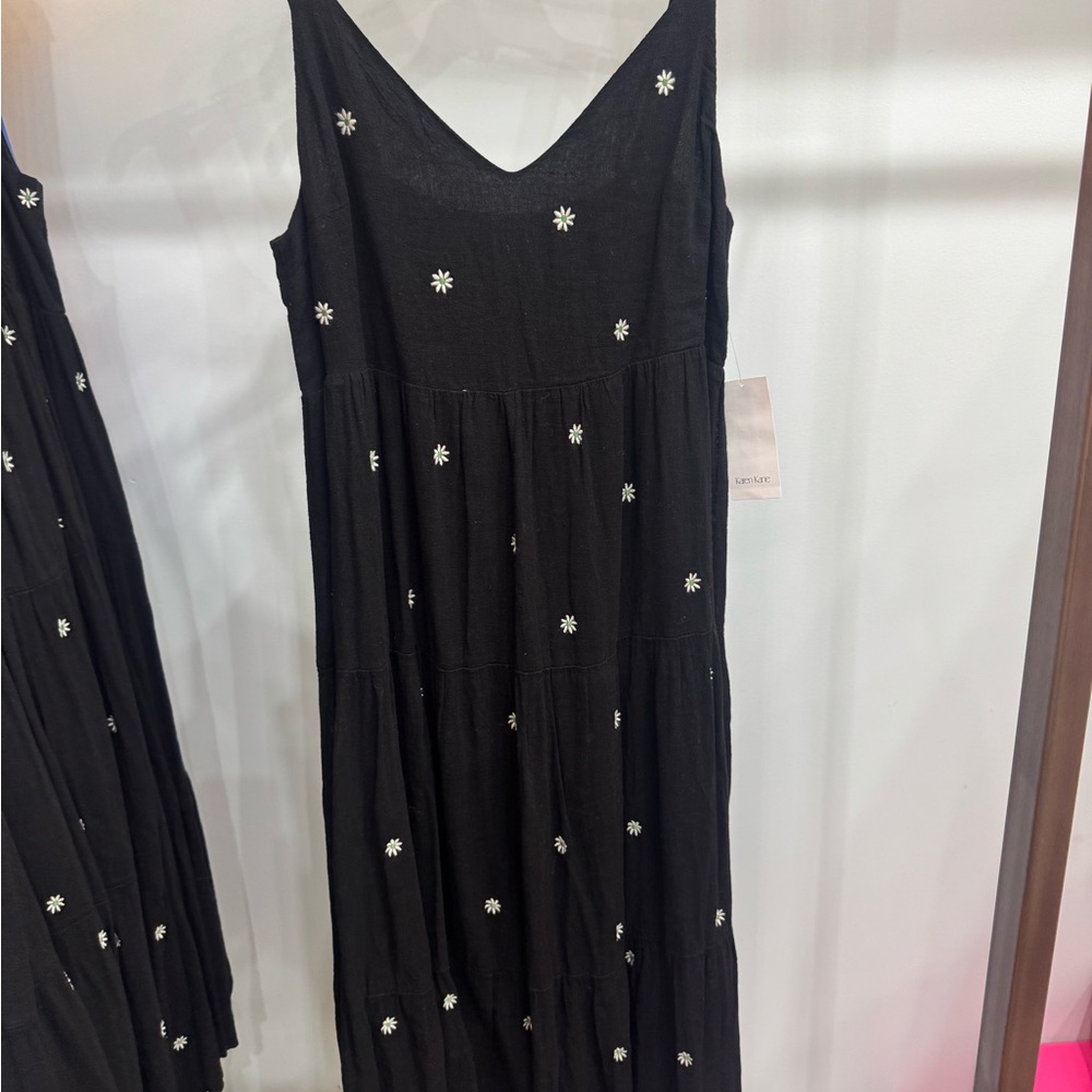 Karen Kane Black Maxi Dress with White Floral Accents
